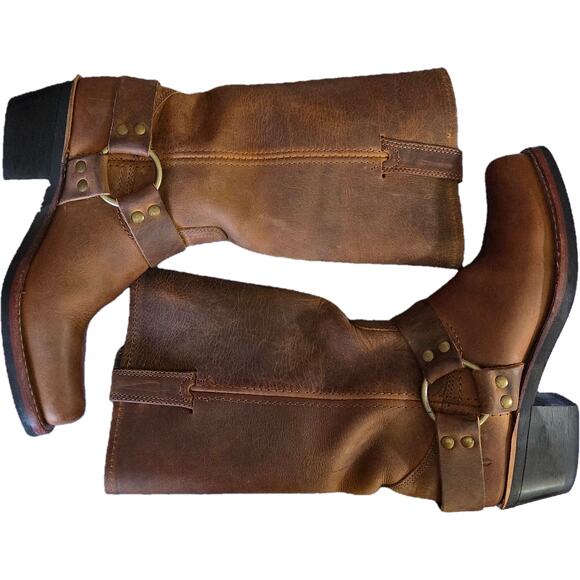 EUC Frye Tan Leather Harness 12R Mid Calf Square Toe Boots Engineer Biker 6M - Picture 15 of 16